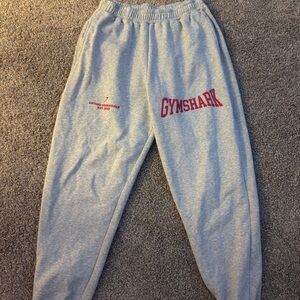 Gymshark Light Gray Joggers with Red Logo